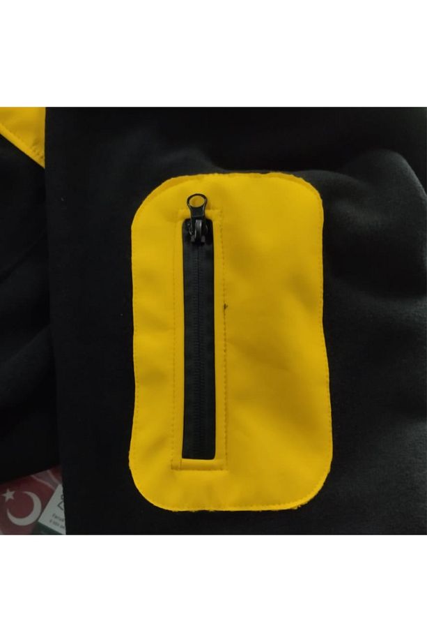 Türk Ayyıldız Kartal Tasarımlı Non-Pilling Full Zipper Softshell Fleece Sarı-Siyah Kombin Renk - 5