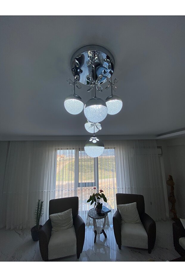 KROM LAPLAMA 5'Lİ SARKIT MODEL LED AVİZE - 3