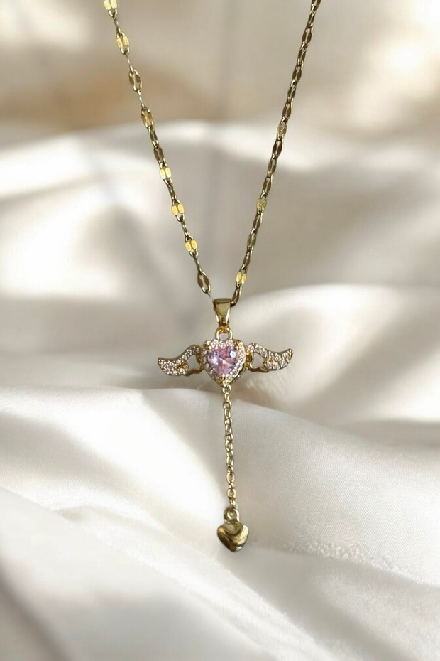 Zircon Stone Angel Wing Steel Necklace