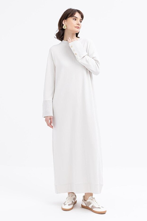 Cuff Thick Ribbed Button Detailed Women's Dress S6017A0