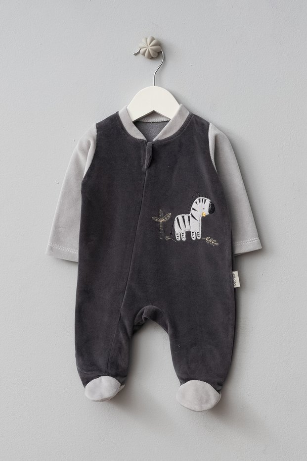 Zebra Patterned Cotton Baby Velvet Jumpsuit