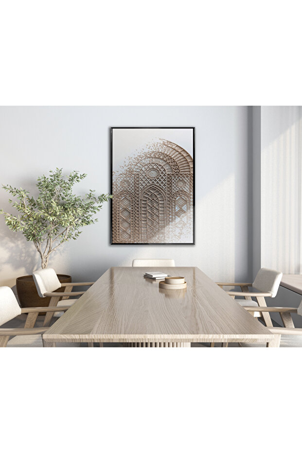 Hari̇kabi̇rev | Soft |   Beige Damask Door Patterned Model | Framed Tempered Glass Table Single Vertical