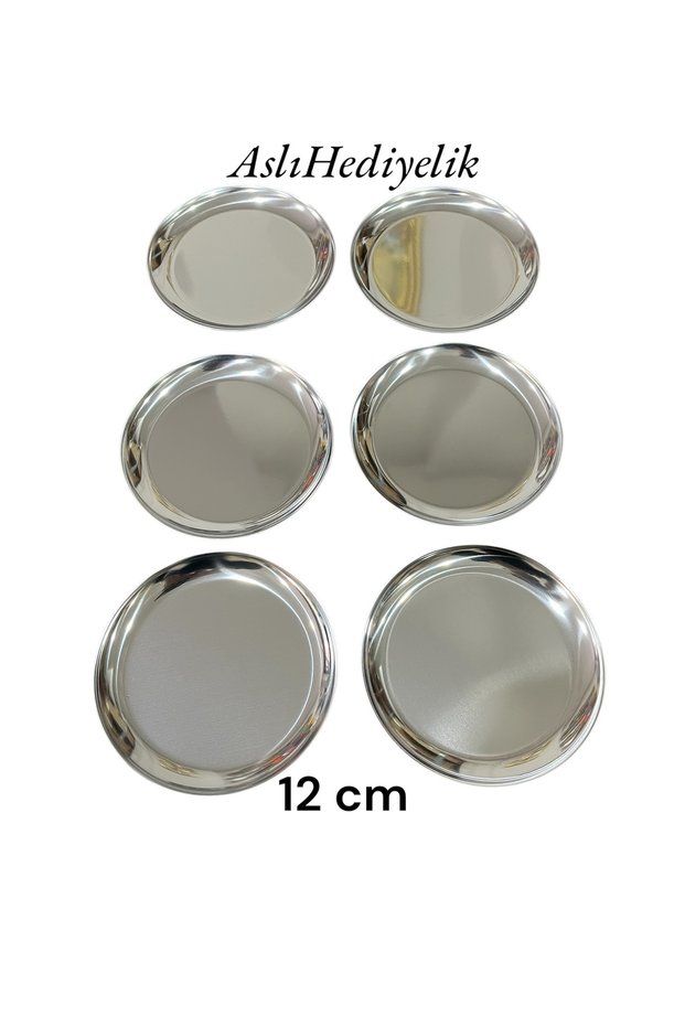 Set of 6 12 cm Silver Round Stainless Steel Macaron Holder, Turkish Delight Holder, Candy Bowl, Coffee, Treats, Cake, Presentation
