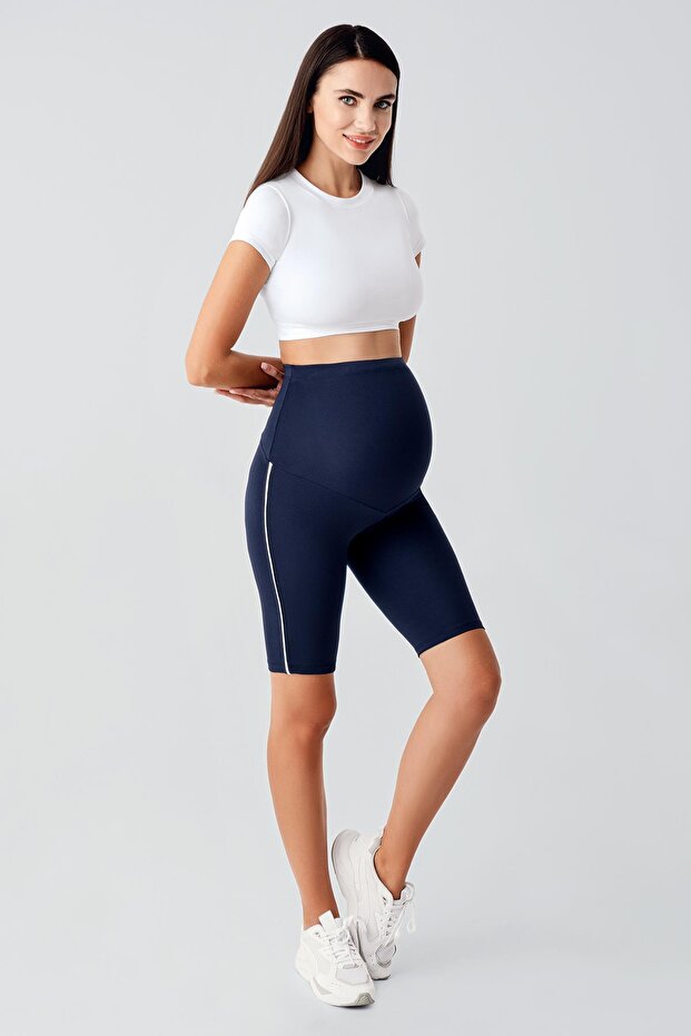 Ribbed Above Knee Biker Stretchy Adjustable Waist Maternity Leggings