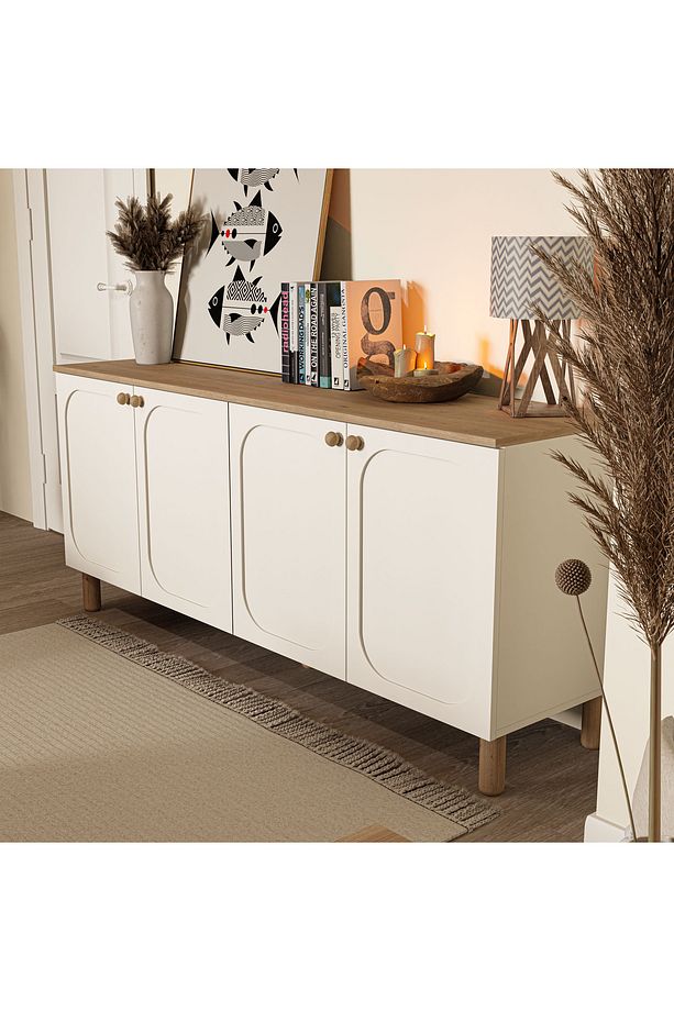 Set 1280-2100-1700 Monza Membran (MDF KAPAKLI) Bohem Tv Ünitesi-orta Sehpa-konsol Seti Sepet-beyaz - 5