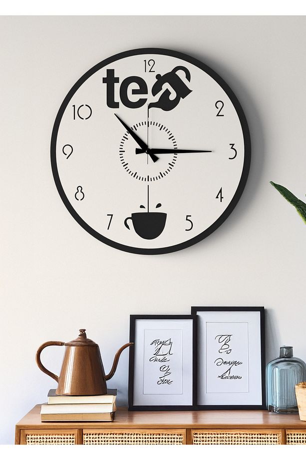 Tea Yazılı Minimalist Duvar Saati - Mutfak ve Cafe İçin Şık Dekor - 40cm - 1