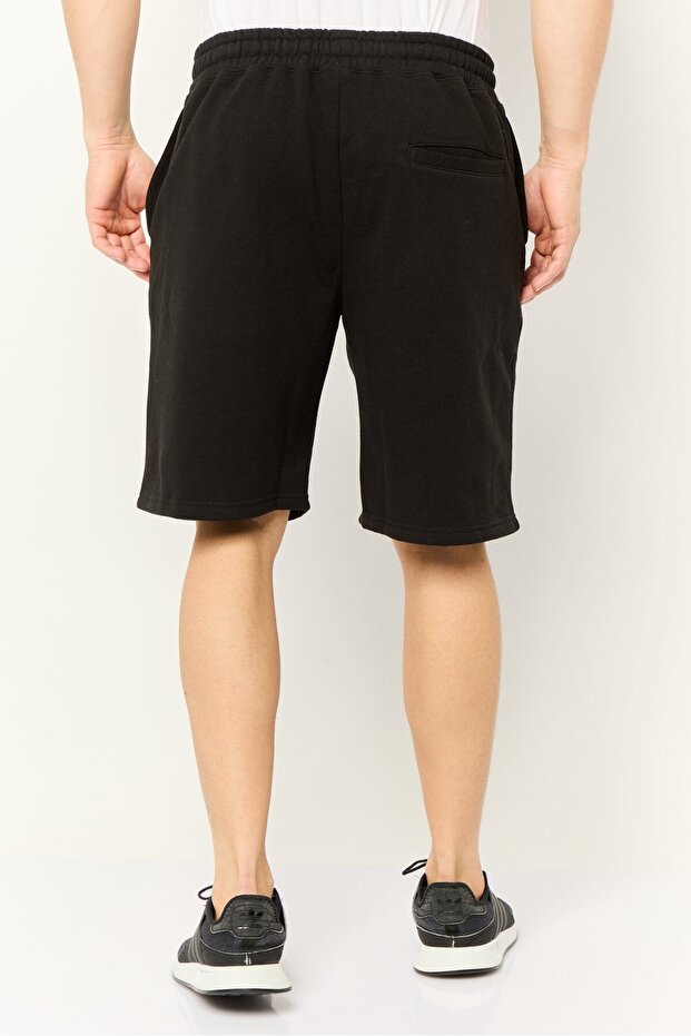 Men Embroidered Logo Basic Shorts, Black - 4