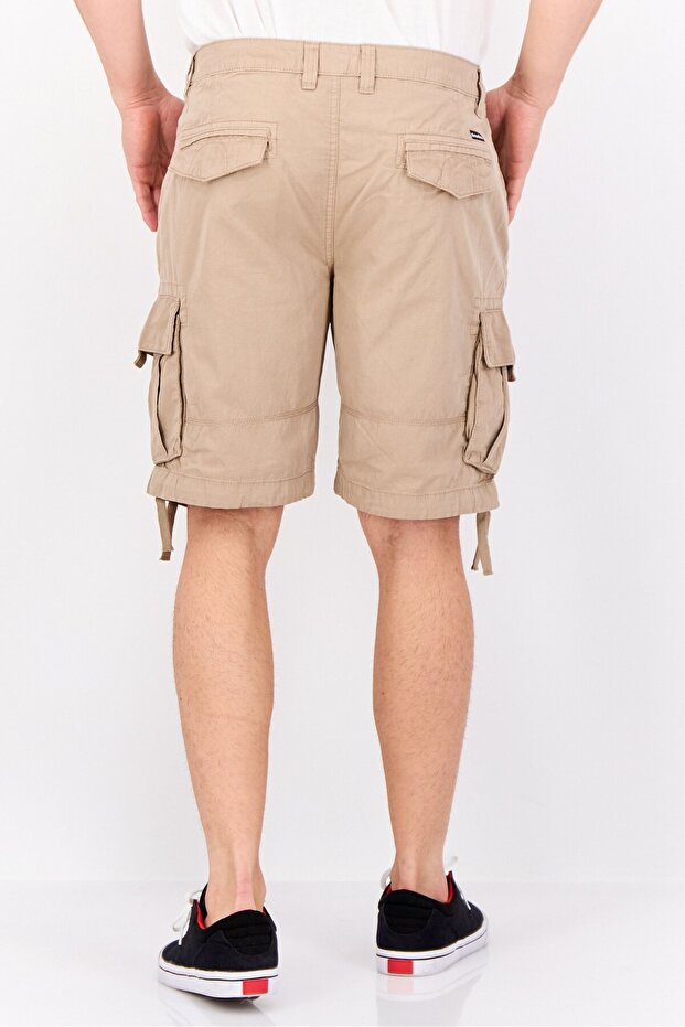 Men Solid Cargo Shorts, Khaki - 3