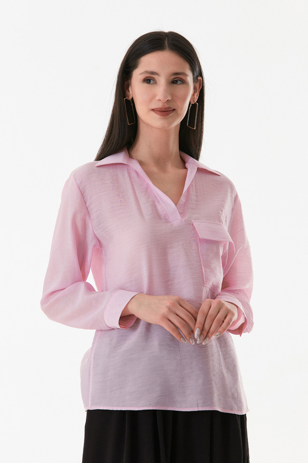 Basic V Yaka Tek Cepli Gömlek - 4