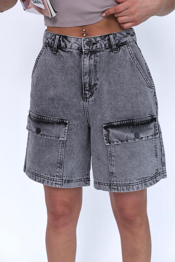 KARGO CEPLİ FÜME WASH BERMUDA ŞORT - 6