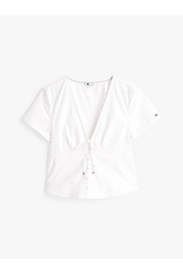 Tie Front Slim Poplin Blouse - 2