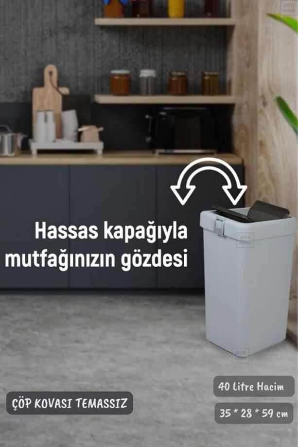 Çöp Kovası Bas Çek Mutfak Banyo Çöp Kutusu Gri 40 Litre - 2