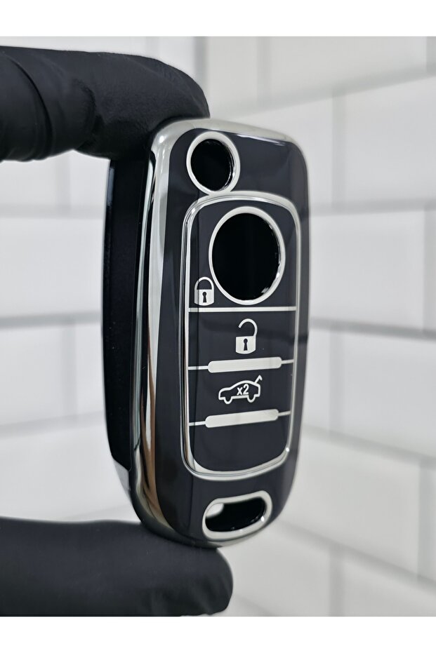 Fiat Egea Switch Nano Key Case Cover - Black / Silver