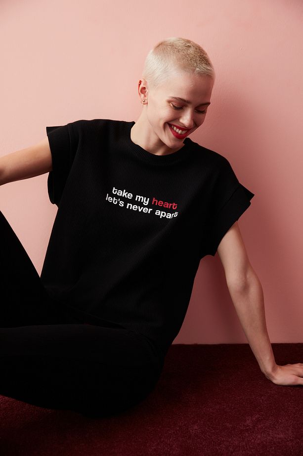 My Heart Waffle Tişört Pijama Üstü - 2