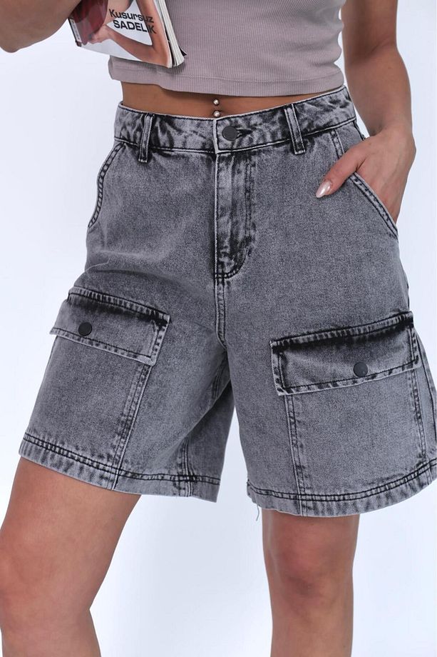 KARGO CEPLİ FÜME WASH BERMUDA ŞORT - 1