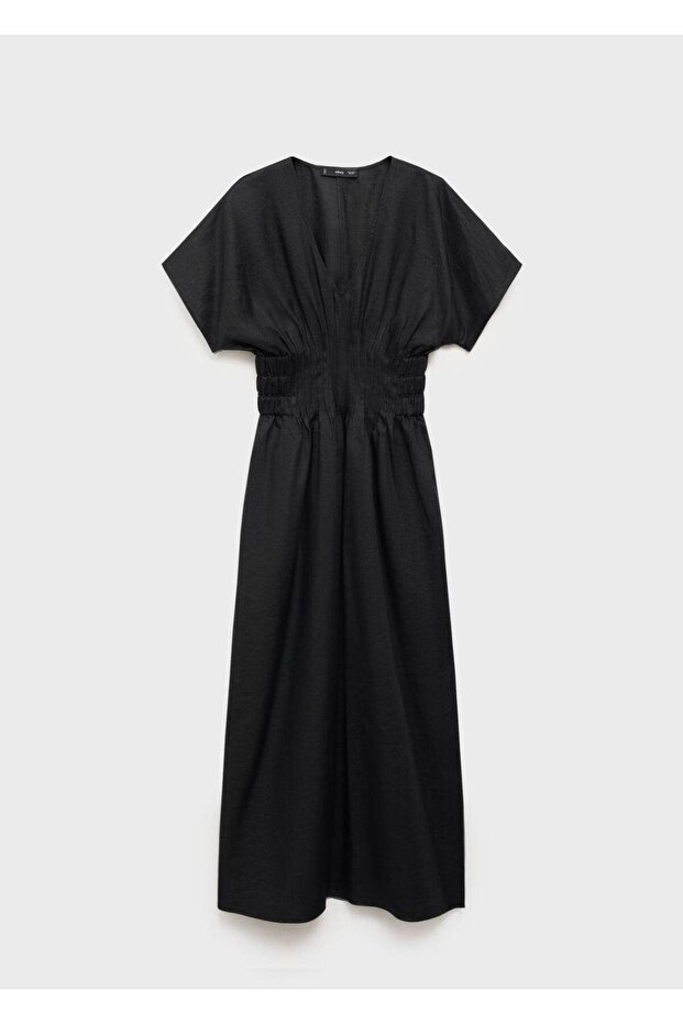 Langes Leinenkleid mit gerafften Einsätzen - 3