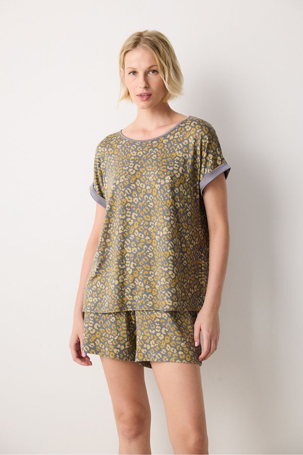 Aging Collagen Leopard Gri Şortlu Pijama Takımı - 2