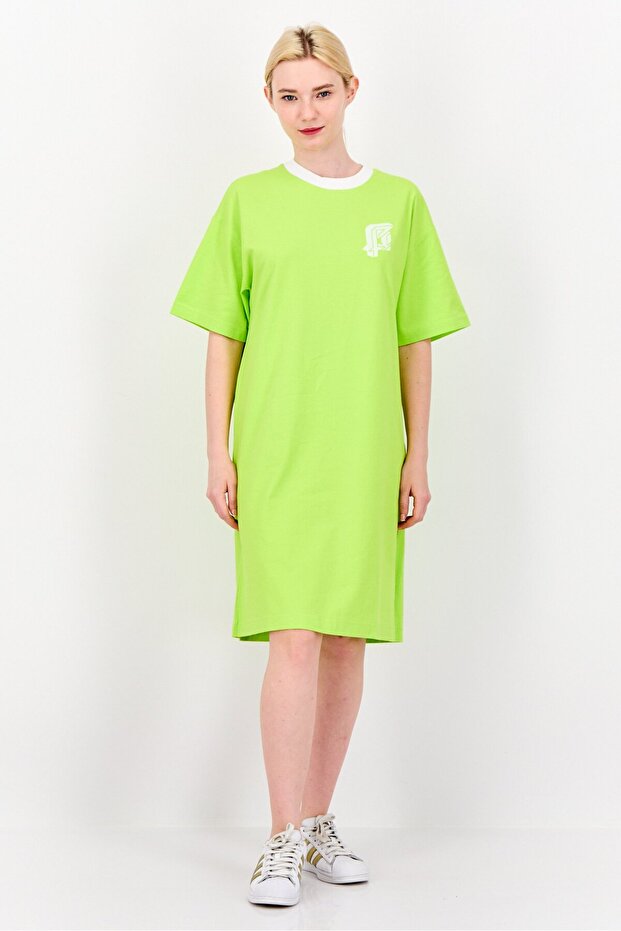 Women Graphic Print Shirt Dress, Lime Green