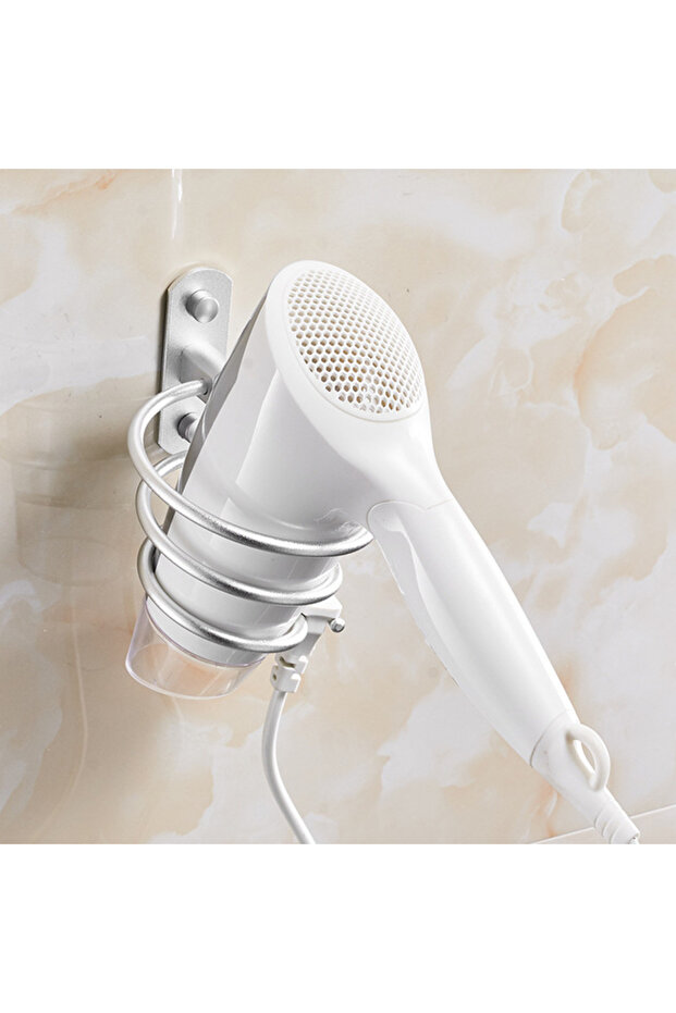 Silver Perforated Space Aluminum Hair Dryer Holder Wall-mounted Household Bathroom Storage Shelf