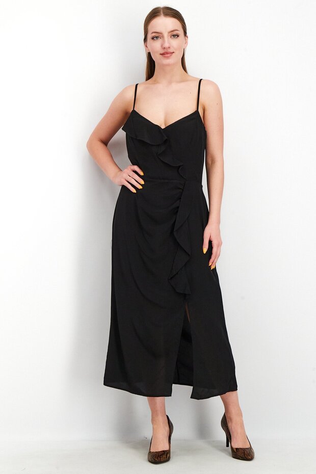 Women Solid Sleeveless Mini Dress, Black