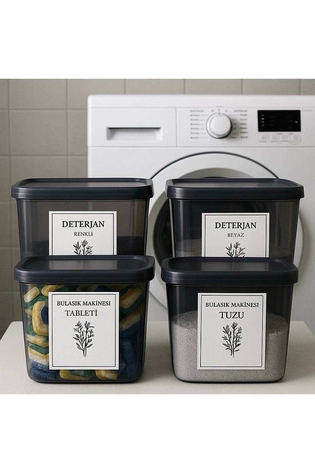4' Lü Antrasit Deterjan Kutusu Saklama Kabı 3200 Ml Ve 2000 Ml Renkli Ve Beyaz Deterjan Kutusu - 1