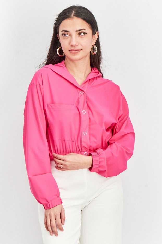 Women Sportswear Fit Hooded Long Sleeve Outdoor Hoodies, Shocking Pink