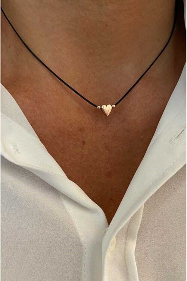 Siyah Kalp Objeli Inci Kolye - 1