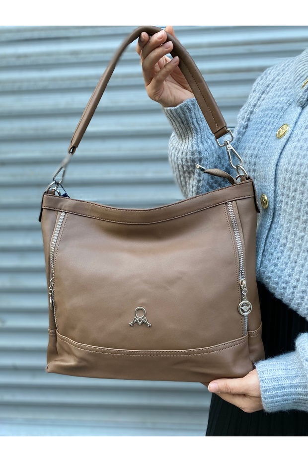 5 Compartment Soft Leather Large Size Double Strap Shoulder and Shoulder Bag 1379