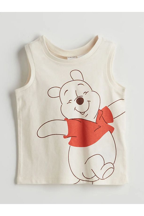 LCW baby Ekru Winnie the Pooh Baskılı Erkek Bebek Şortlu Pijama Takımı - 2