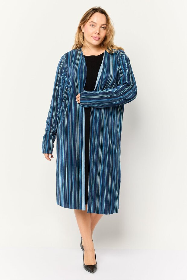 Women Split Neck Rib Cardigan, Teal Blue
