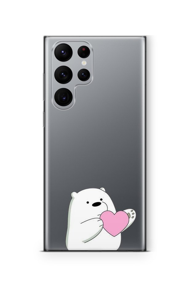 حافظة شفافة مطبوعة بتصميم الدب الجليدي المتوافق مع هاتف Samsung Galaxy S22 Ultra