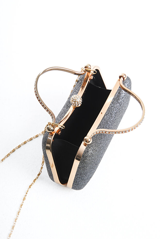 Women's Imported Silvery Fabric Platinum Gold Case Zircon Stone Evening Dress Stylish Bag Is an Elegant Design