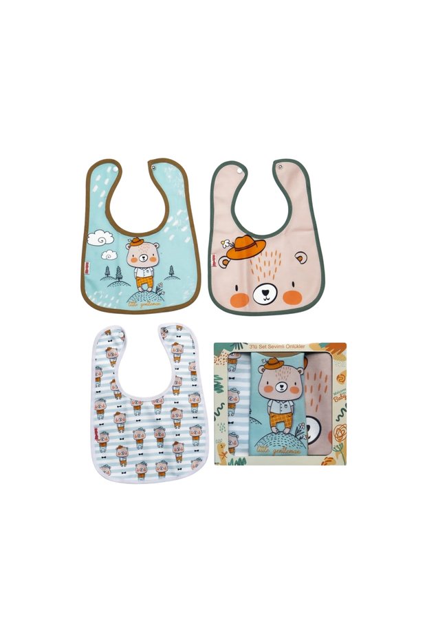 Cute Bear Themed Baby Food Bib Set of 3