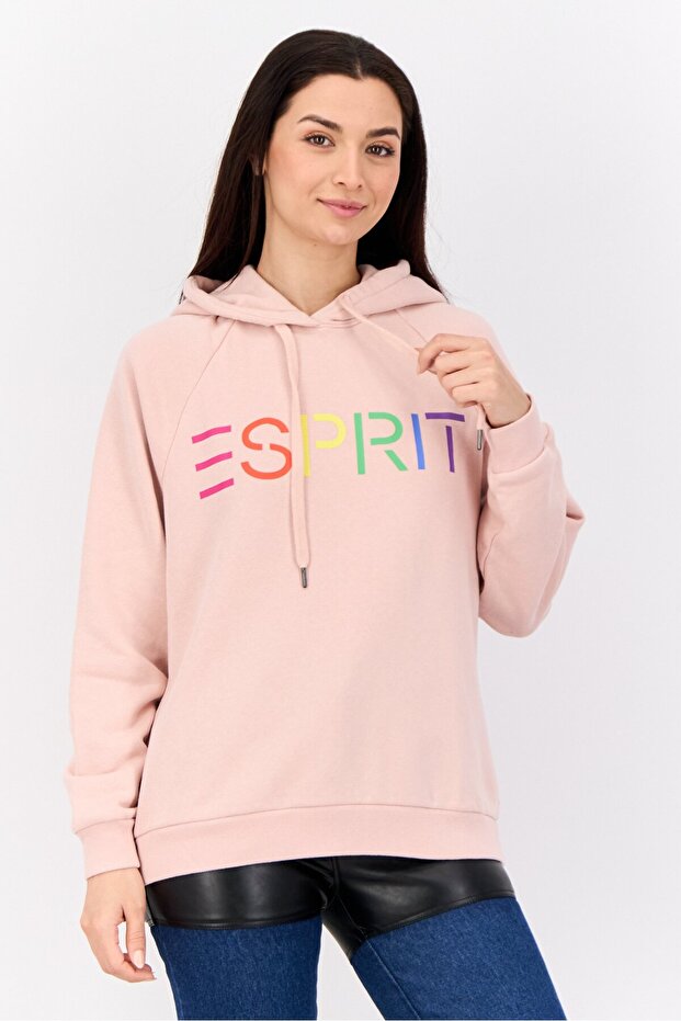 Women Hooded Long Sleeves Brand Logo Sweatshirt, Pink