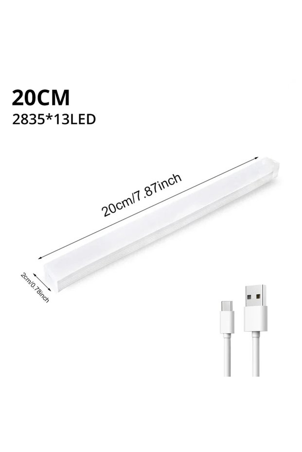 مصباح ليلي لاسلكي مزود بمستشعر حركة أبيض بارد 20 سم - 13 مصباح LED ليلي قابل لإعادة الشحن عبر USB