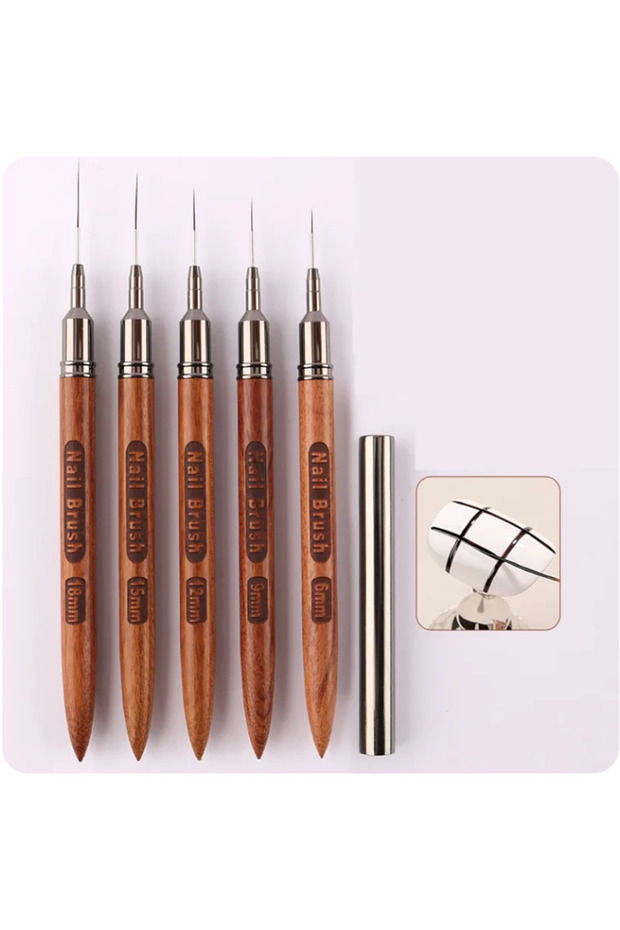 Burgundy 5pcs/set Round Wood Handle Art Liner DIY Painting Brush Drawing Lines Stripe Flower Paintin
