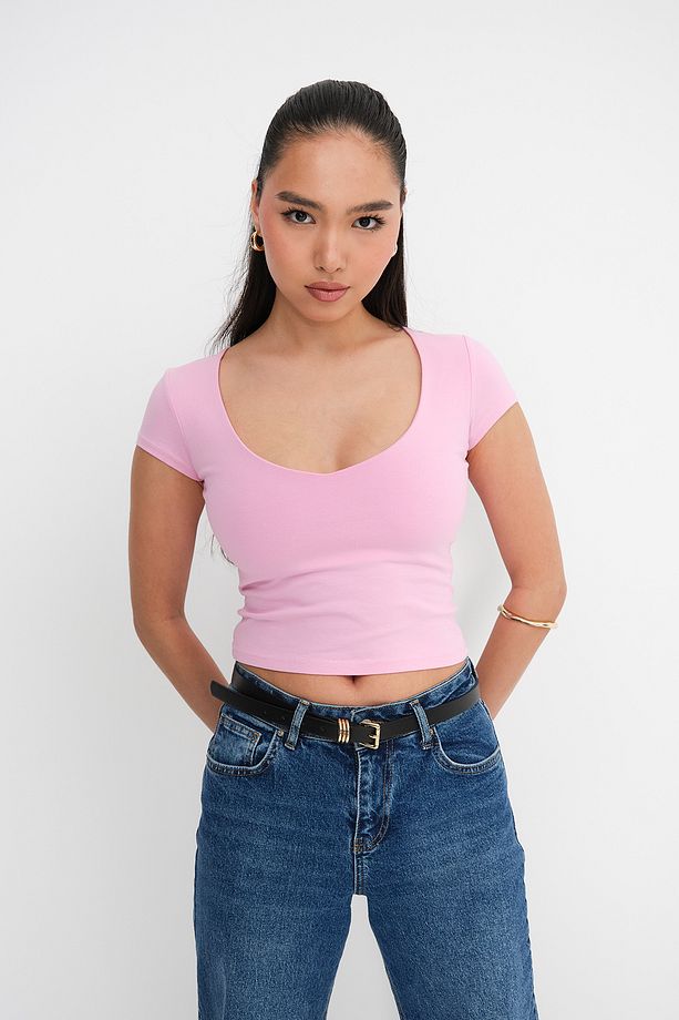V Yaka Basic T-shirt P1727-n10 - 5
