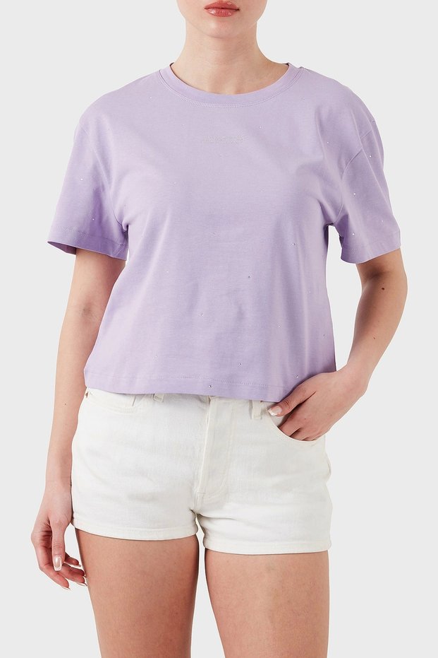 Primula Rhinestones Boxy Tee Women Purple T-Shirt V5Gi00I3Z14-G4I5