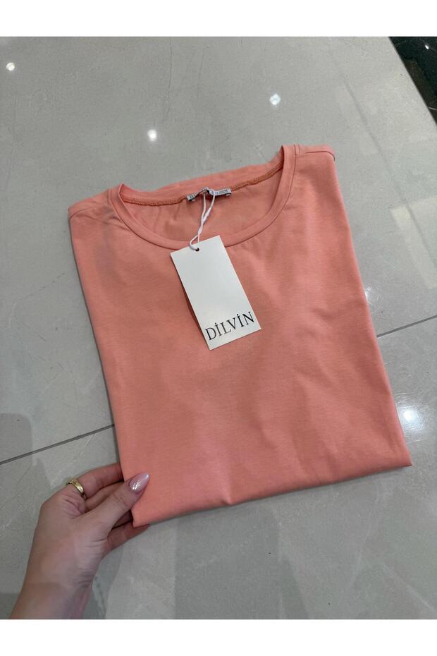 Şeftali Bisiklet Yaka Basic Tişört-3471 - 5