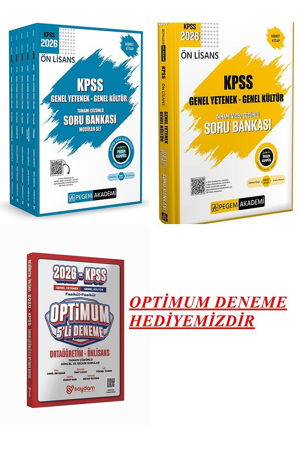 PEGEM KPSS 2026 ÖN LİSANS TAMAMI ÇÖZÜMLÜ MODÜLER VE TEK KİTAP SORU BANKASI+OPTİMUM DENEME SETİ - 1