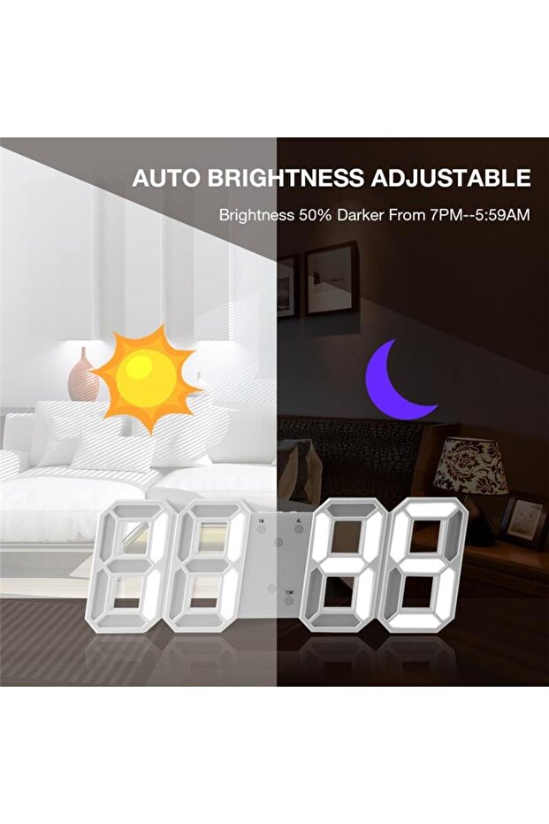 Beyaz LED Dijital Dekoratif Masa veya Duvar Saati - 6