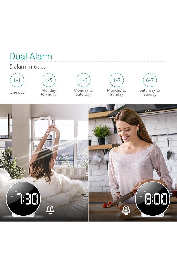 Çift Alarmlı Led Touch Snooze Şık Tasarım Masa Saati Siyah - 9
