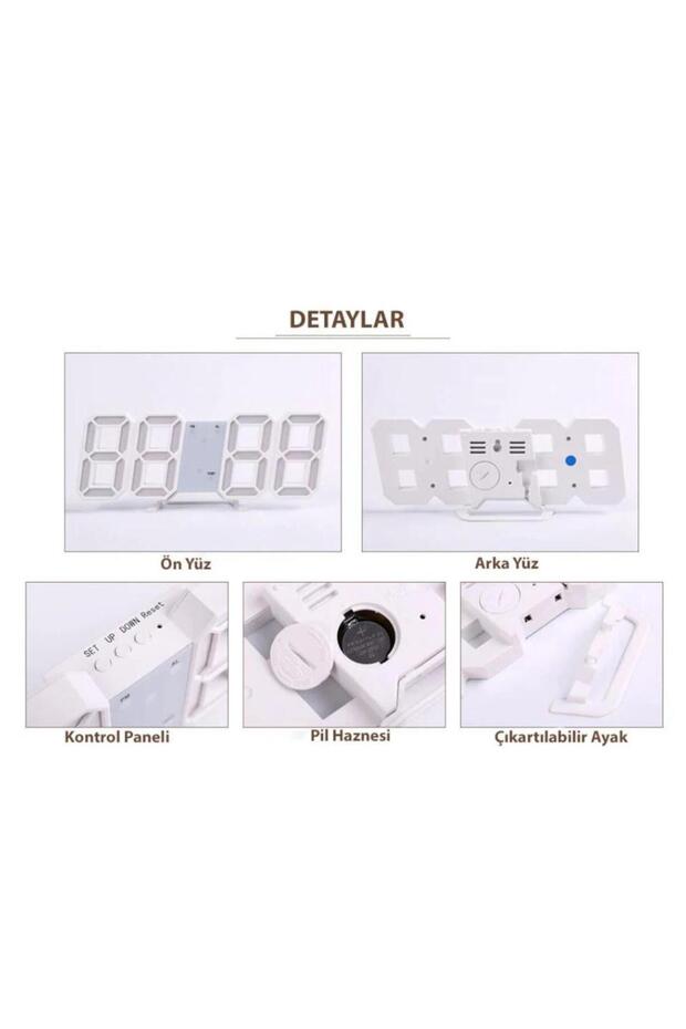 Beyaz LED Dijital Dekoratif Masa veya Duvar Saati - 9