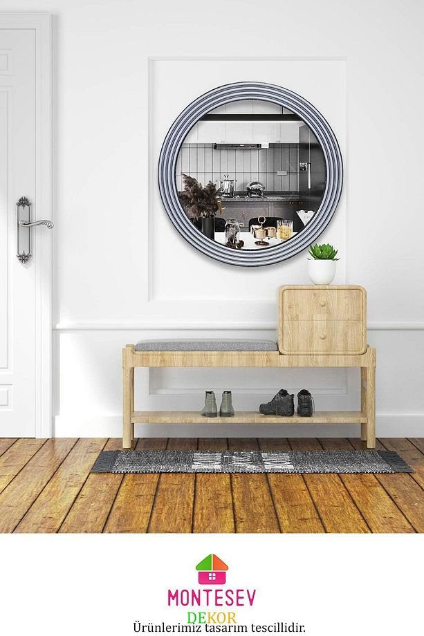 Zümrüt Ahşap Gümüş Dekoratif Ayna Yuvarlak Ayna Işlemeli Duvar Aynası Tekli - 43 Cm - 5