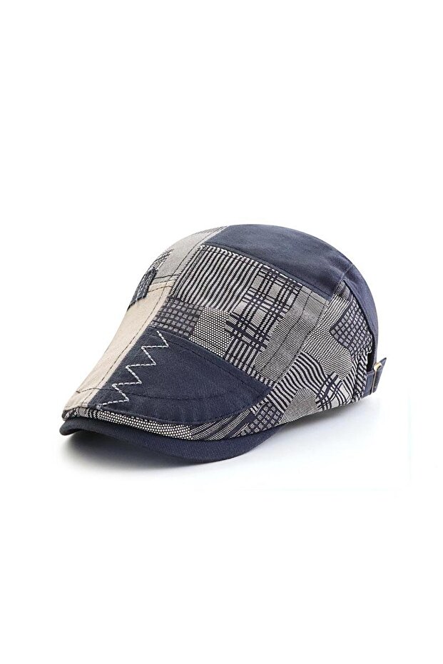 Italian Style Men's Cap Hat Canvas Asymmetrical Model Adjustable Anti-Sweat Men's Navy Blue