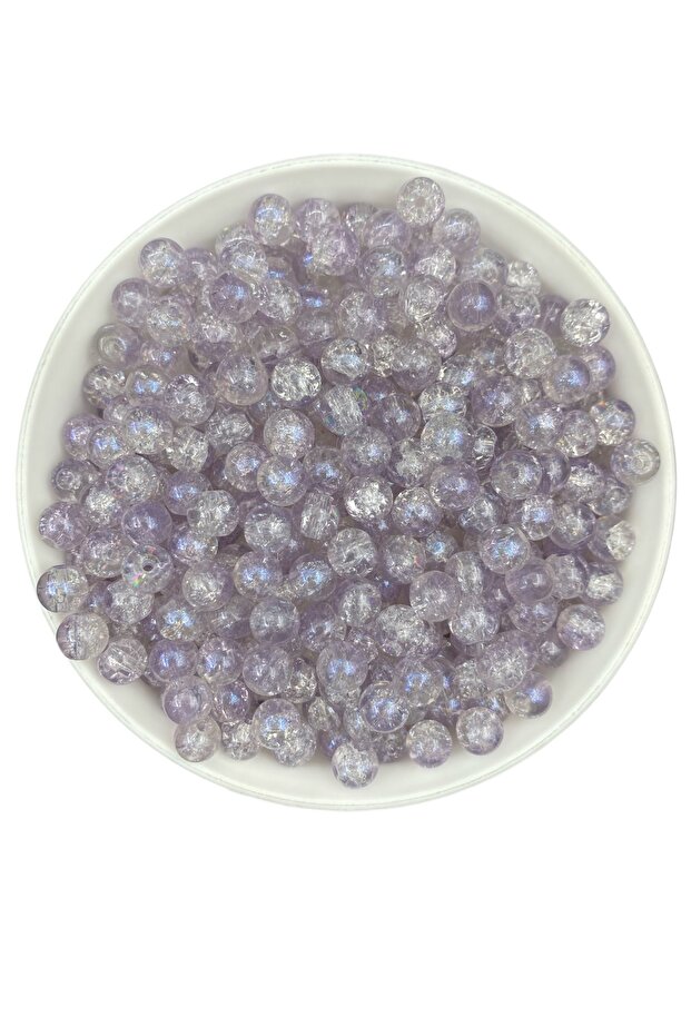 50Gr 8mm Glass Lilac Glitter Cracked Frosted Beads for Jewelry, Hobby, Accessory Making Bead (50Gr, ~75Pcs)