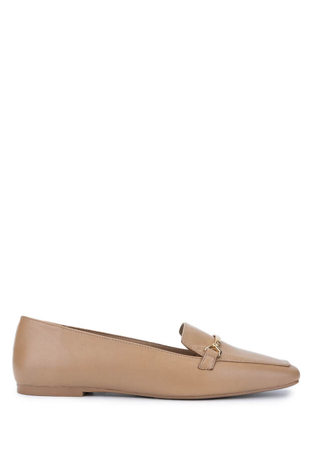 Women's Genuine Leather Beige Loafer Shoes
