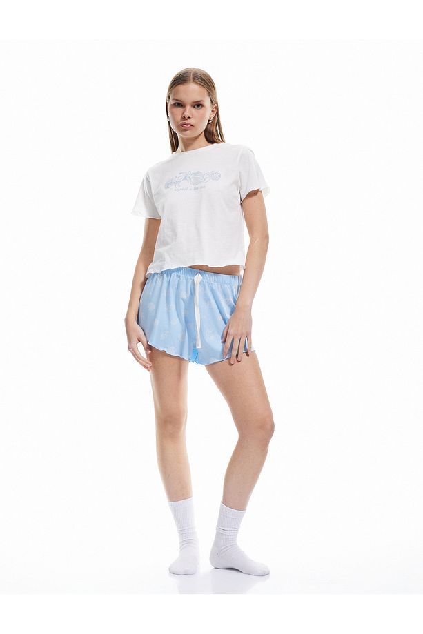 Pamuklu Kısa Kollu Baskılı Şort Pijama Takımı - 2
