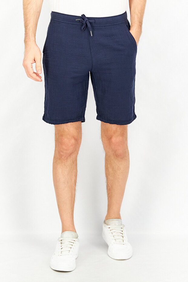 Men Regular Fit Solid Basic Shorts, Navy - 1