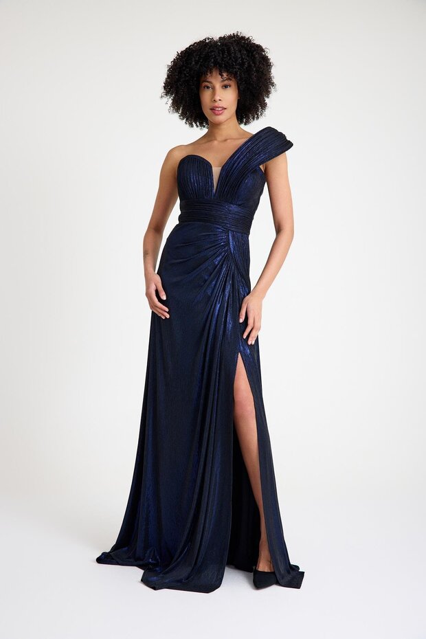 6019SIM TEK OMUZ SİMLİ LAME ELBİSE - 3